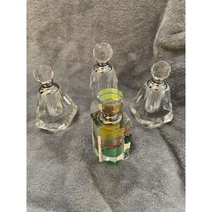 Four Vintage Crystal Perfume Bottles Clear Cut with Faceted Stoppers